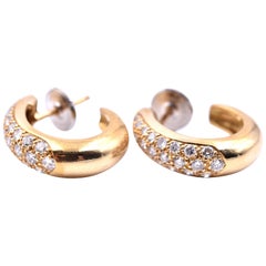 18 Karat Yellow Gold Diamond Huggie Earrings