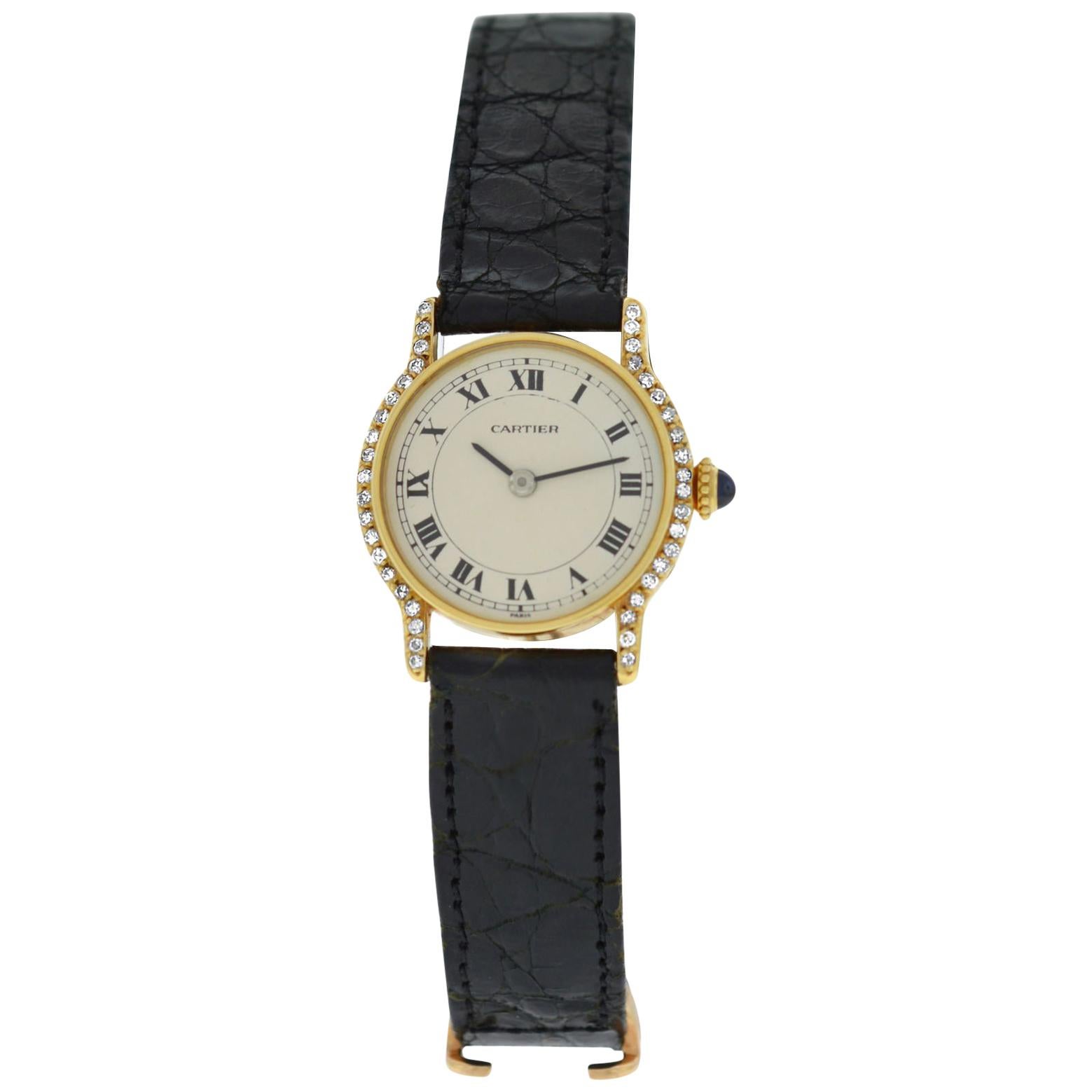 Ladies Cartier Paris Ronde 18 Karat Gold Diamond Mechanical Watch