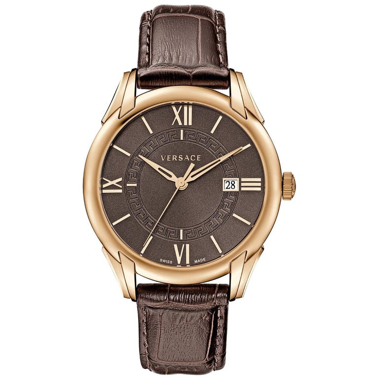 Versace Apollo Steel Rose Gold Tone Quartz Date Watch For Sale at