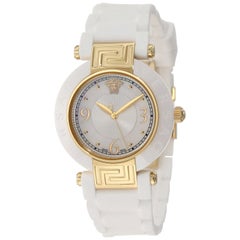 Used New Versace Reve Ceramic Quartz Gold Tone Steel Mother of Pearl Watch