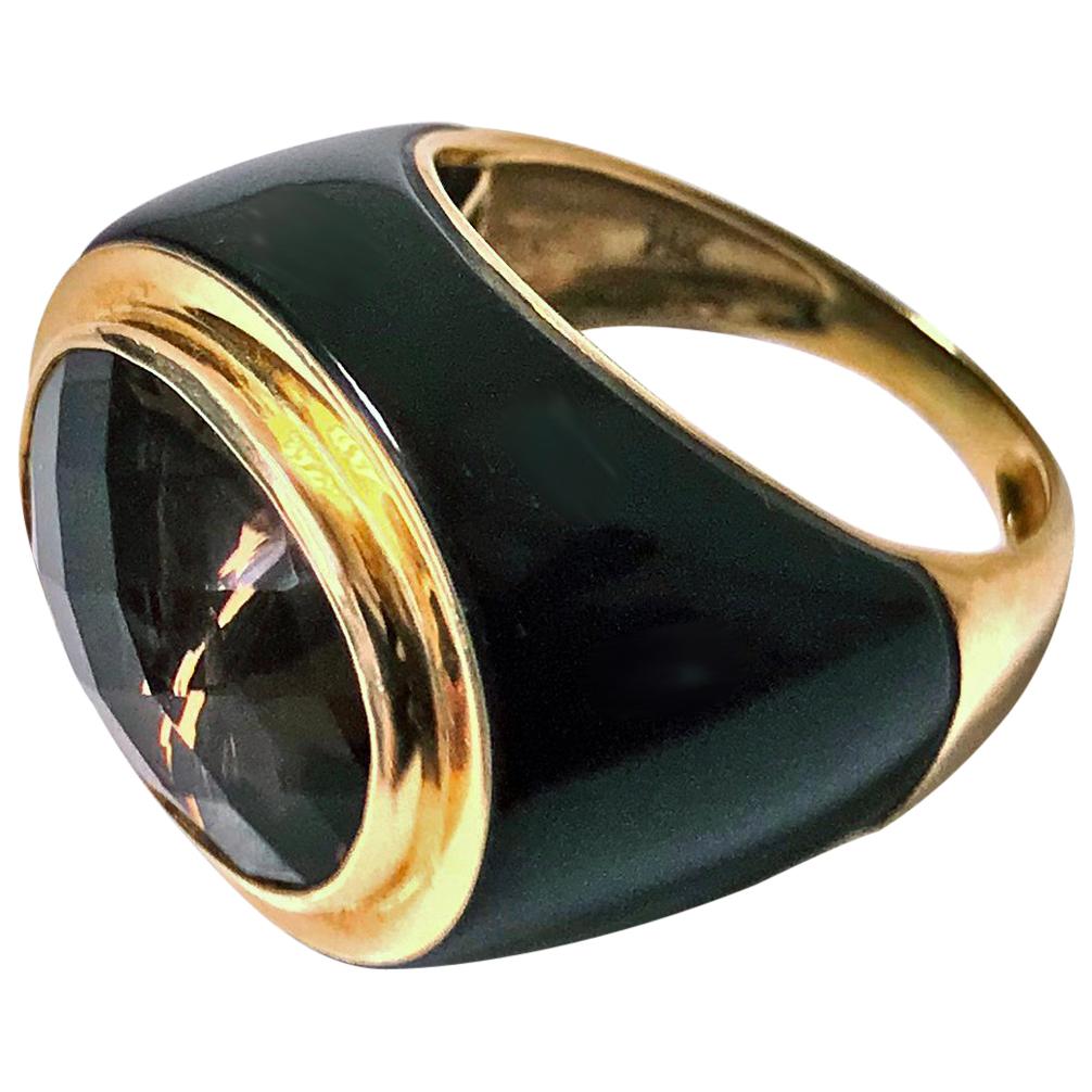 1970s Gold Enamel Topaz Ring