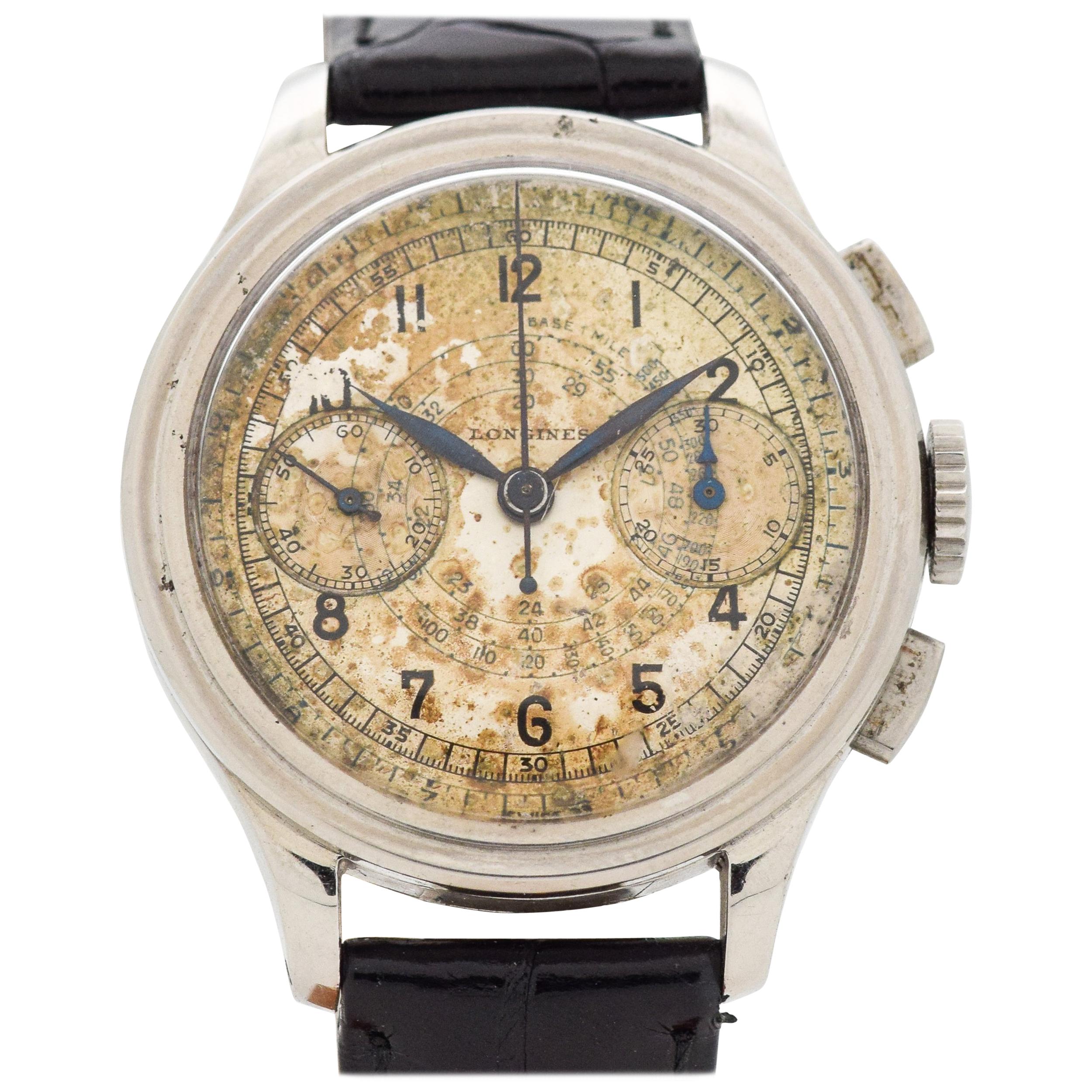 Vintage Longines 13ZN Chronograph Stainless Steel Watch, 1939 im Angebot