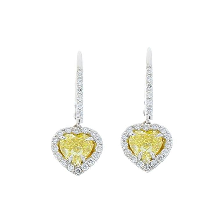EGL USA Certified Fancy Light Yellow Heart Shape Diamond Earring in ...