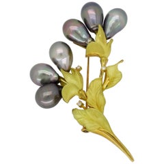 Baroque Pearl and Diamond Pin Brooch