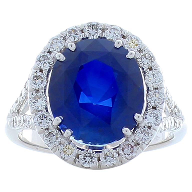 6.32 Carat Oval Blue Sapphire and Diamond Cocktail Ring in 18 Karat White Gold