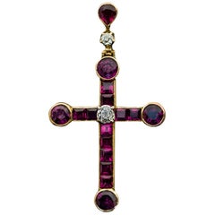 Belle Époque Antique Ruby and Diamond Cross Pendant