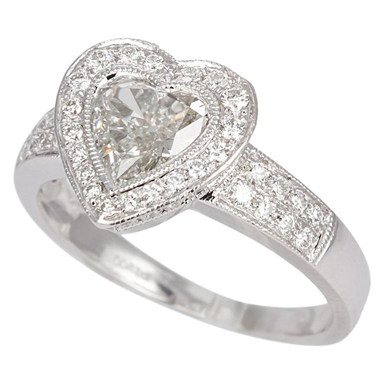EGL Certified Platinum and Diamond Heart Halo Engagement Ring 1.45 Carat H/SI1