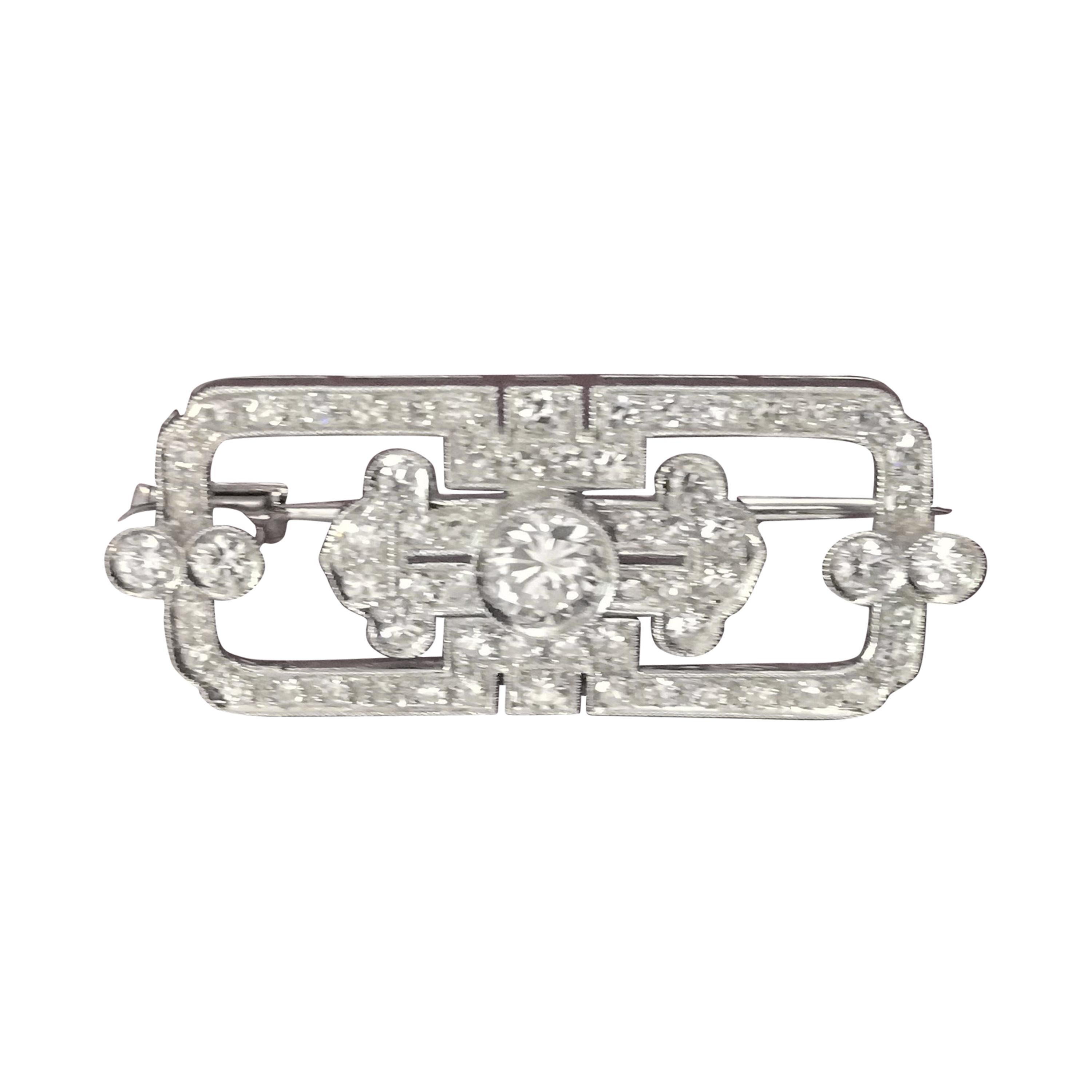 Italian Art Deco Diamond White Gold Brooch For Sale