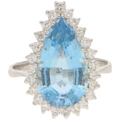 Aquamarine and Diamond Pear Shaped Cluster Cocktail Ring in 18k White Gold