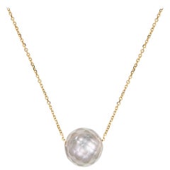 Sweet Pea 18k Yellow Gold Fine Chain Necklace With Soft Grey Faceted Pearl