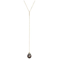 Sweet Pea 18k Yellow Gold Necklace With Faceted Tahitian Pearl Drop and Diamonds