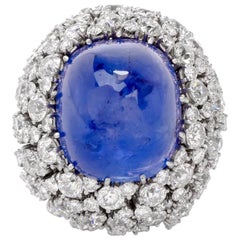 Vintage Natural No Heat Sugarloaf Sapphire Diamond Platinum Cocktail Ring