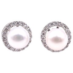 14 Karat White Gold Pearl Studs with Diamond Jackets