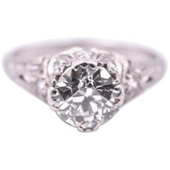 Platinum 1.27 Carat Euro Cut 'Art Deco' Engagement Ring