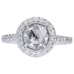 18 kt Palladium Engagement Ring w/ a .89 Carat Rose Cut Diamond Handmade by H&H