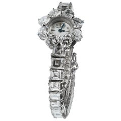 Vintage 1960s Kutchinsky London Diamond Platinum Bracelet Jaeger-LeCoultre Watch 