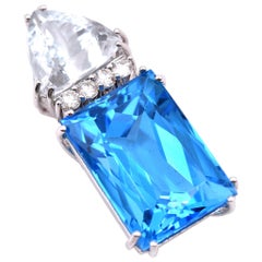 14 Karat White Gold Topaz, Aquamarine and Diamond Pendant