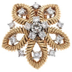 1950s Cartier Paris Diamond Gold Flower Brooch