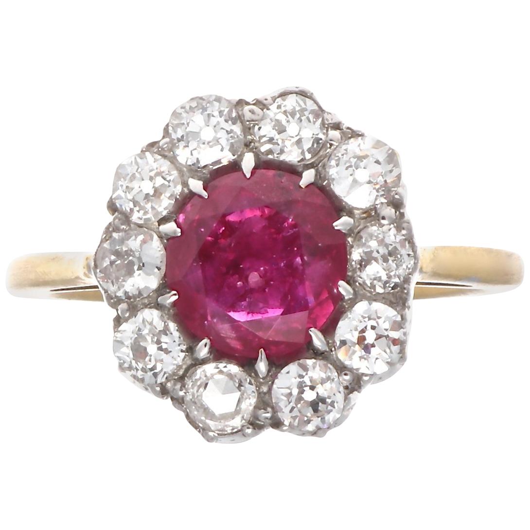 Victorian Natural Burma No Heat Ruby Diamond Gold Silver Engagement Ring