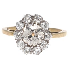 Victorian 0.97 Carat Diamond Gold Cluster Engagement Ring