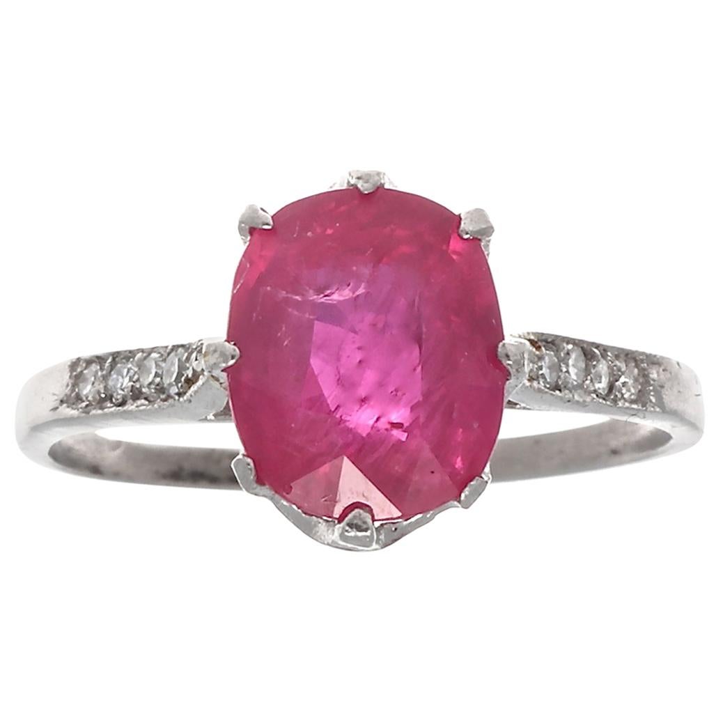 Art Deco GIA Natural Ruby Diamond Platinum Engagement Ring