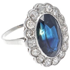 French  Sapphire Diamond Platinum Ring
