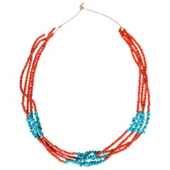 Used Santa Domingo Coral and Turquoise Necklace