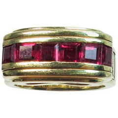 Bague Mouawad en or jaune 18 carats:: diamant et rubis