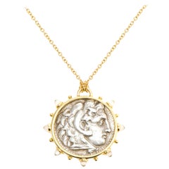 Dubini Alexander the Great Ancient Silver Coin Medallion Moonstone Gold Necklace