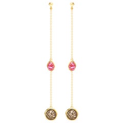 Dubini Alexander the Great Silver Coin Boucles d'oreilles en or jaune 18 carats et rhodolite