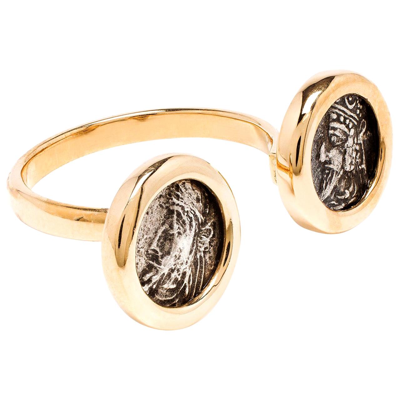 Dubini Kings of Persis Antike Silbermünze 18 Karat Gelbgold Ring