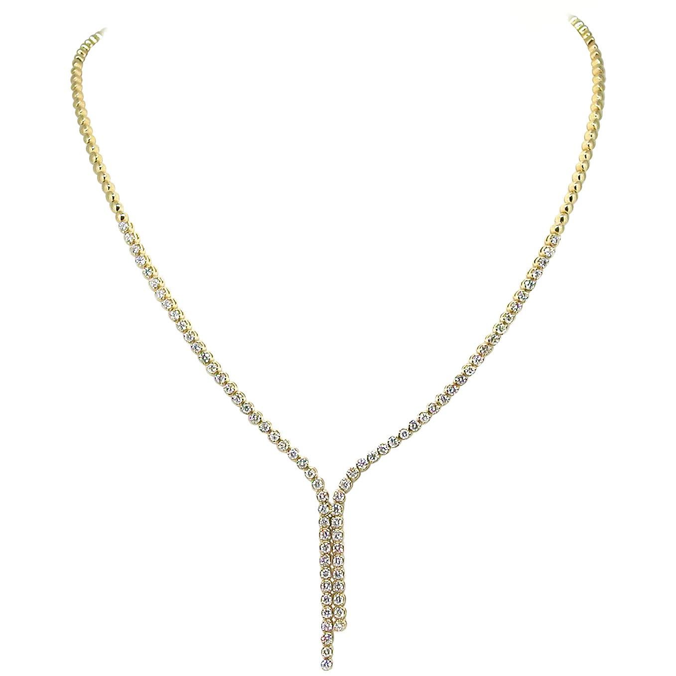 7.00 Carat 18 Karat Yellow Gold White Diamond Drop Tennis Necklace