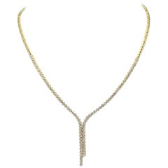 7.00 Carat 18 Karat Yellow Gold White Diamond Drop Tennis Necklace
