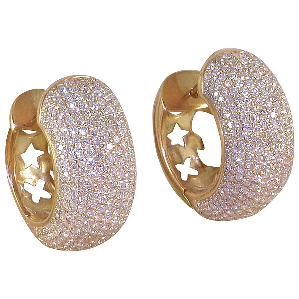 12.60 Carat 18 Karat Yellow Gold White Diamond Hoop Earrings