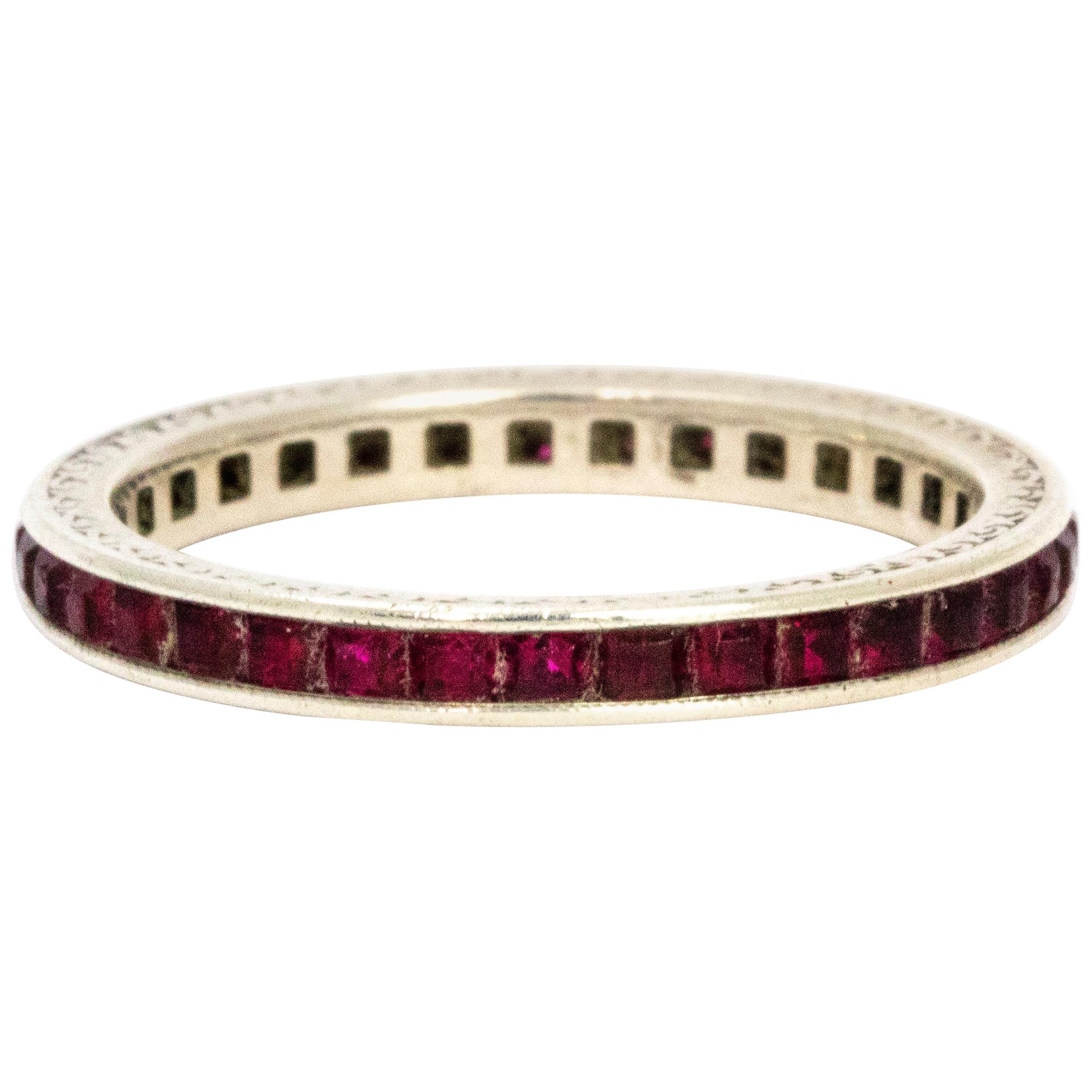 Edwardian Ruby and Platinum Full Eternity Band