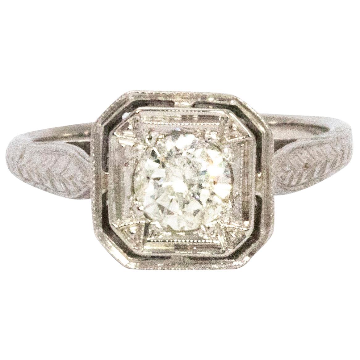 Edwardian Diamond and 18 Carat White Gold Solitaire Ring