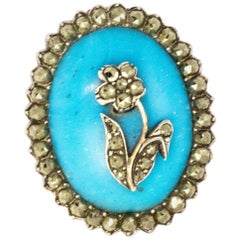 Edwardian Blue Resin Macasite Brooch