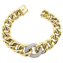 Diamond 18 Karat Two-Tone Gold Link Bracelet Signed Cetas