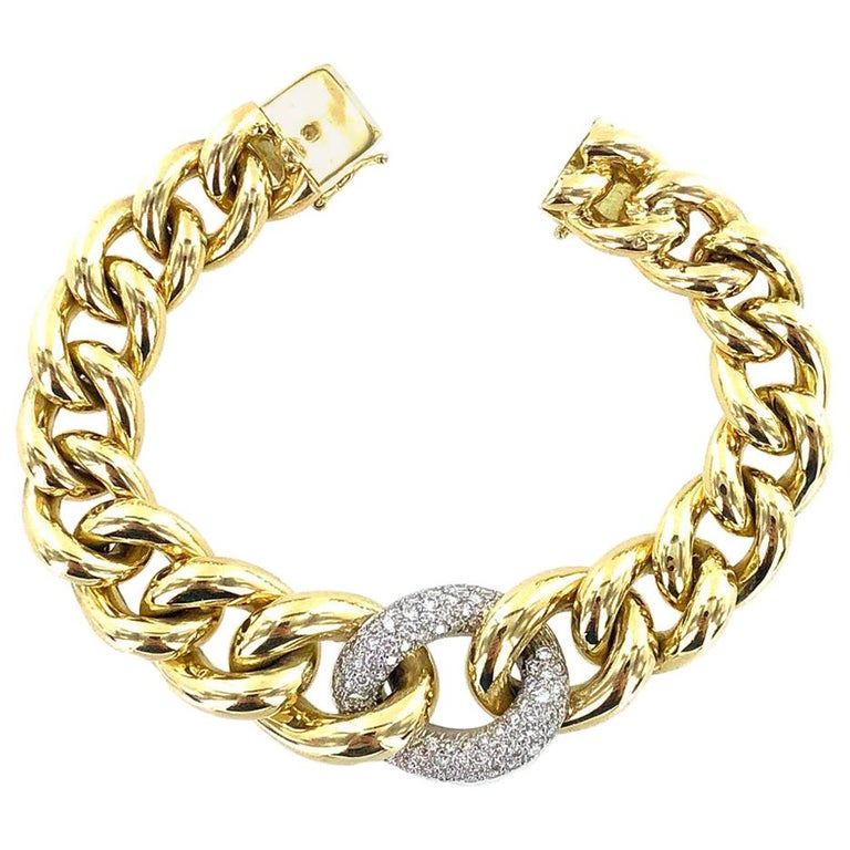 Diamond 18 Karat Two-Tone Gold Link Bracelet Signed Cetas at 1stDibs ...