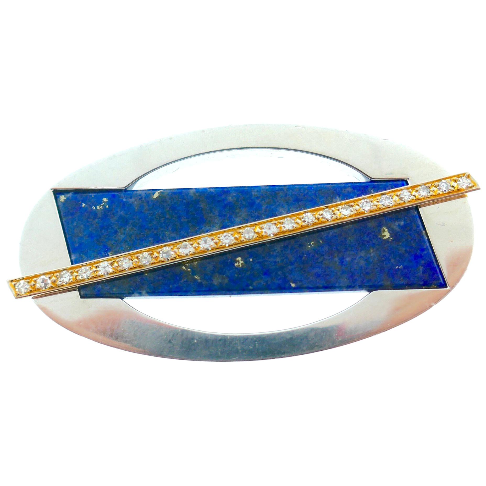 Cartier Yellow and White Gold Diamond and Lapis Brooch For Sale