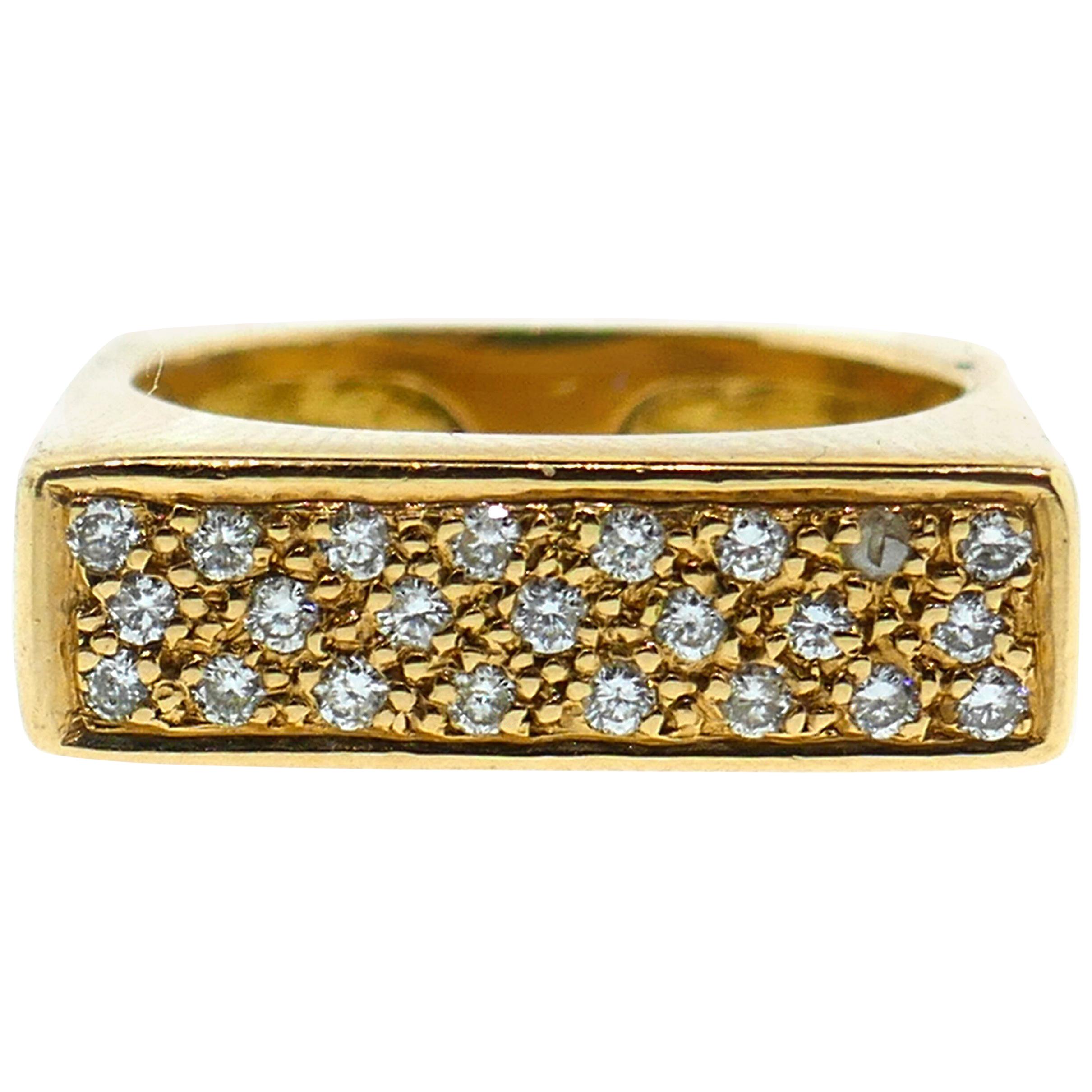 French Modernist Square Shape Yellow Gold Diamond Ring
