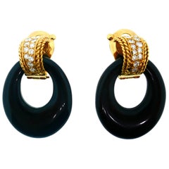 Van Cleef & Arpels Yellow Gold Diamond and Onyx Door Knocker Earrings