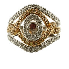 1.49 Carat White and Brown Fancy Diamonds 18 Karat White and Rose Gold Band Ring