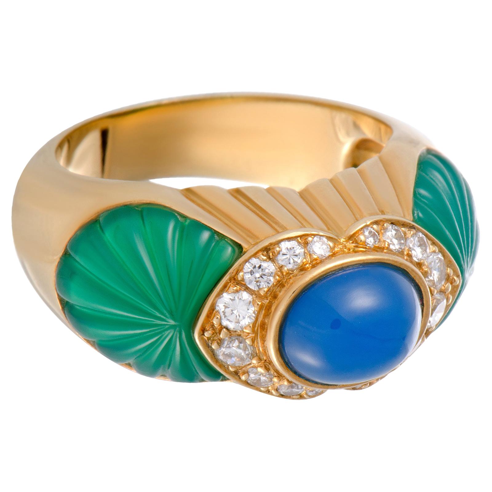 Cartier Diamond Green and Blue Jade Ring