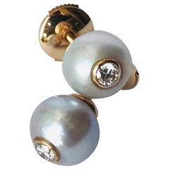 18K Rose gold, Diamonds and Pearls pair of Stud Earrings by Frederique Berman