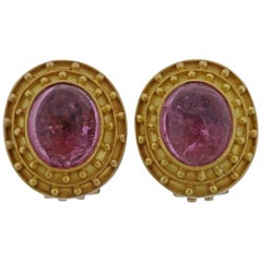 Elizabeth Locke Pink Tourmaline Cabochon Gold Earrings