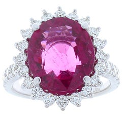 6.28 Carat Rubellite and Diamond Cocktail Ring in 18 Karat White Gold