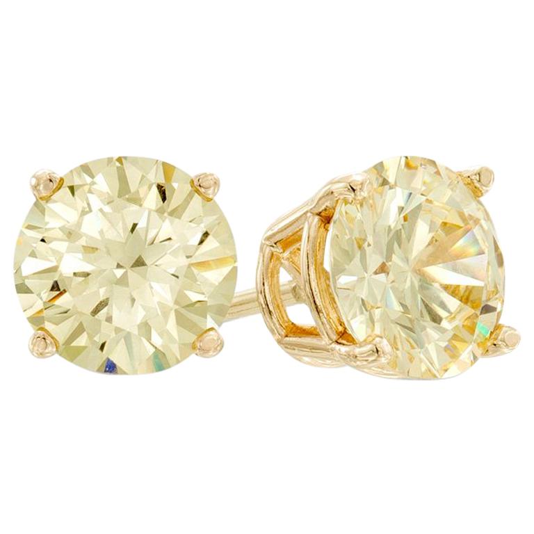1.47 Carat Total Fancy Yellow Diamond Stud Earrings in 18 Karat Yellow Gold