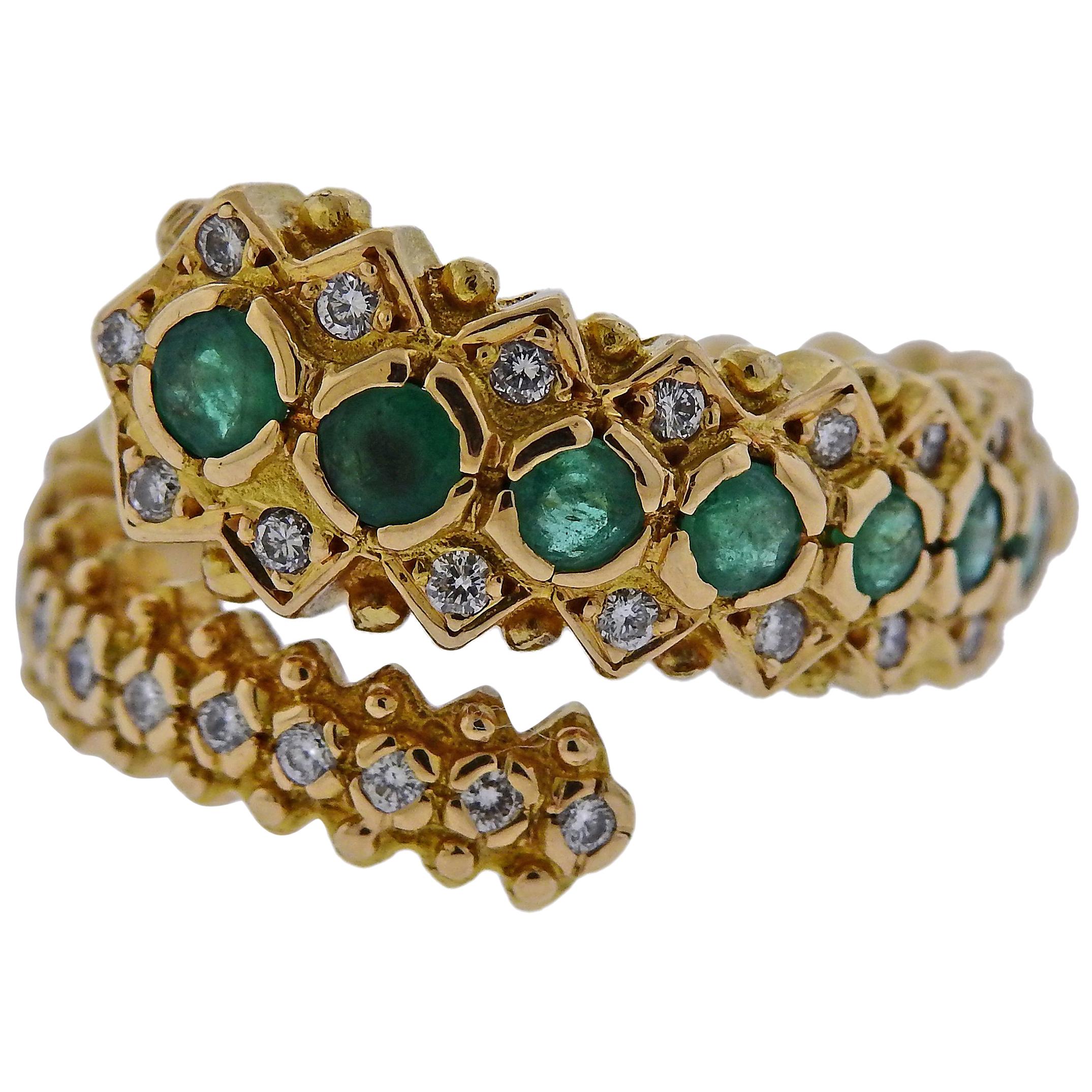 Lalaounis Greece Emerald Diamond Gold Ring