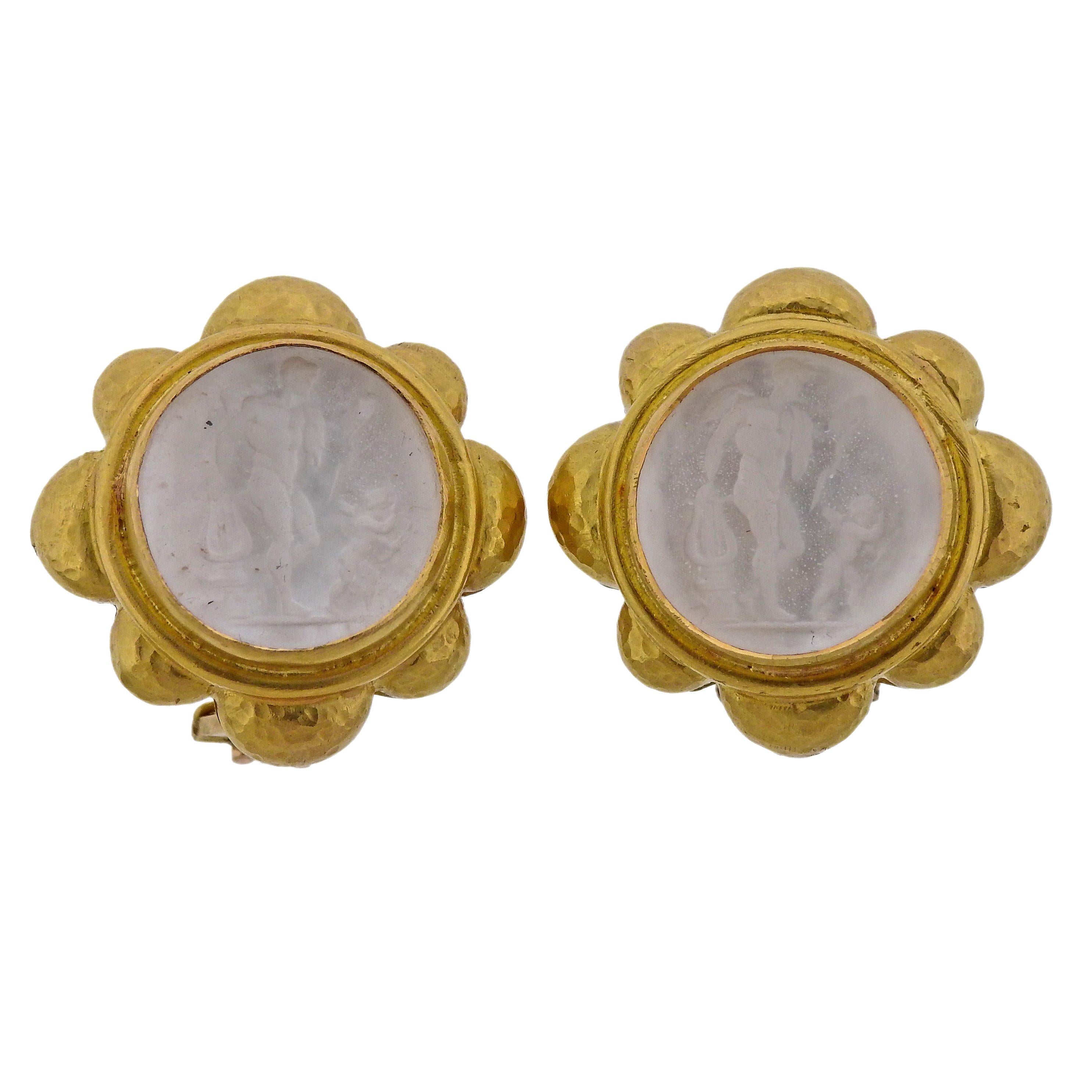 Elizabeth Locke Venetian Glass Intaglio Gold Earrings